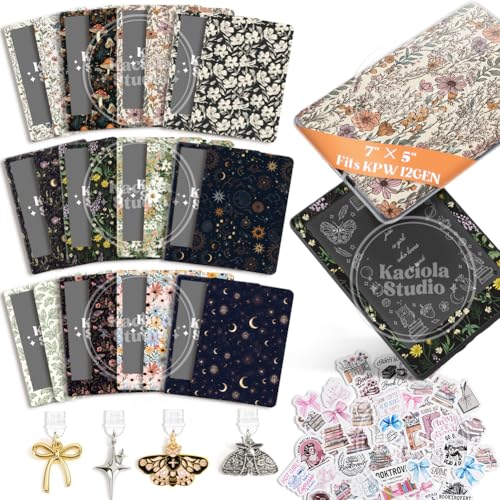 Image of KACIOLA STUDIO 24PCS Vintage Floral Skin for E-Reader, and 4PCS Type C Charms for E-Reader with Scrapbook Stickers, 7 inchx5 inch Skin Front and Back Decal Inserts for Paper White 12th (Vintage Floral)