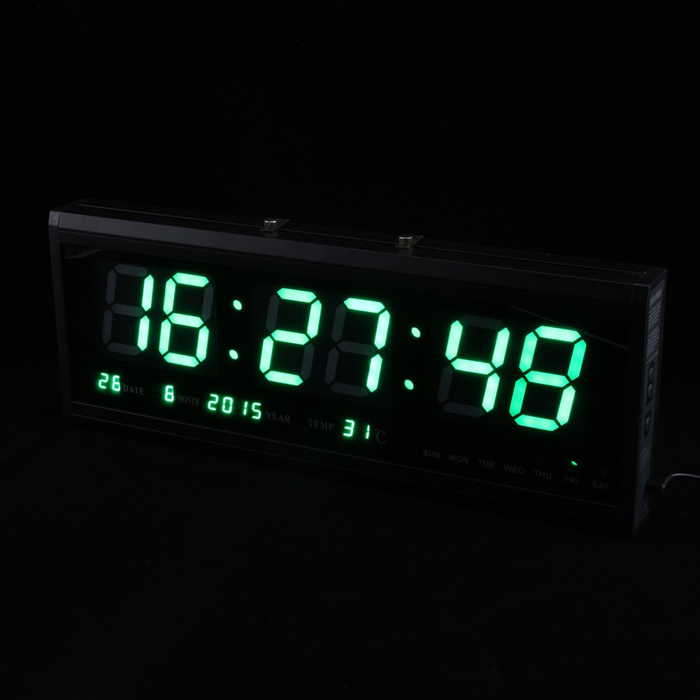 Yosoo Orologio Digitale da Parete LED Elettronico con Display Temperatura, Verde, 48x18.5x5cm, per Ufficio Casa Sala Mensa Palestra