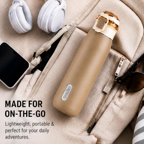 Image of CELLO Puro Steel-X Flint 900 Insulated Water Bottle 650 ml, Light Brown | Easy Press Open Flip Top, Easy to Carry with Handle Leak Proof Inner Steel Water Bottle for School Kids, Office Gym Travel