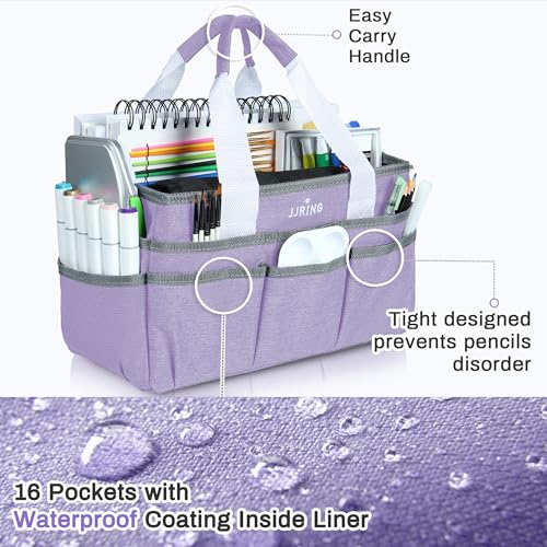 JJRING Craft Organizer Tote Bag, Art Storage Caddy with Multiple Pockets, Lilac Sewing Bag for Art, Craft, Scrapbooking, Medical, and Office Supplies Storage - Thumbnail 4