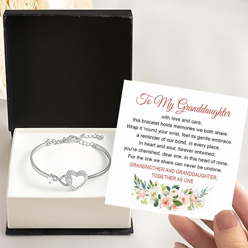 To Our Granddaughter Bracelet From Grandma and Grandpa, Granddaughter Gifts From Grandparent, Infinity Heart Bracelets For Granddaughters On Birthday Christmas Graduation With Message Card