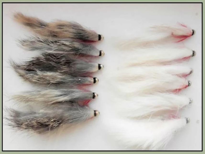 Goldhead Zonker Flies in a pack of 12 flies. This pack contains White and natural Size 10, gold bead, Fly Fishing (Barbless)
