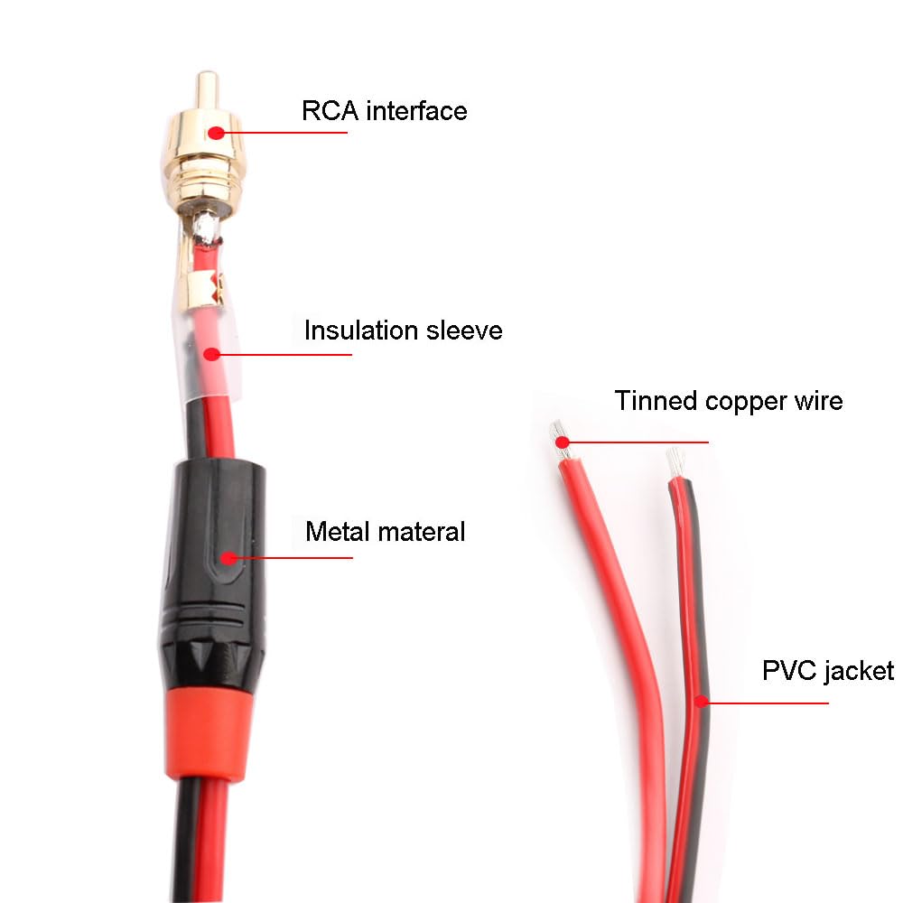 RUNCCI-YUN 2 Cavi RCA Maschio Per Altoparlanti | 14 AWG 0,3m | Connettori Metallici Placcati Argento