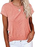 Cicy Bell Women's Short Sleeve Shirts Crewneck Loose Casual Summer Basic Tees Tops Pink