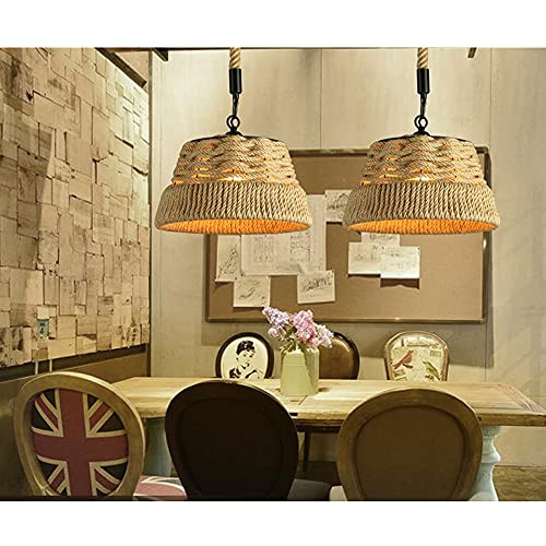 Lustre rural E27 en fer forgé carré et corde de chanvre pour plafond