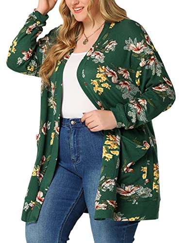 Image of Agnes Orinda Women's Plus Size Lightweight Cardigan Casual Soft Long Sleeve Floral Knit Cardigans with Pockets