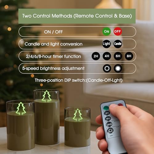 Image of L LOHAS LED Electronic Candle Night Lights with Remote | 3-Pack LED Flameless Candles, Battery Operated Flickering Night Light, 5 Brightness Levels & Timer, for Holiday Home Decor