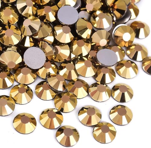 Image of 2880pcs Glass Flatback Rhinestones for Nail Art Crafts, Multi-Size Round Crystal Gems for DIY Decoration 2-4.8mm SS6-20 Gold