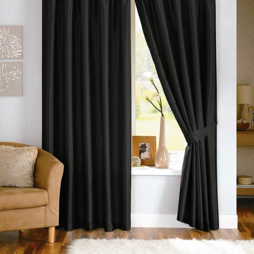 Dreams 'n' Drapes Java  Cortinas de Seda sintética Cortinas con Forro, Negro, 66 x 72 "