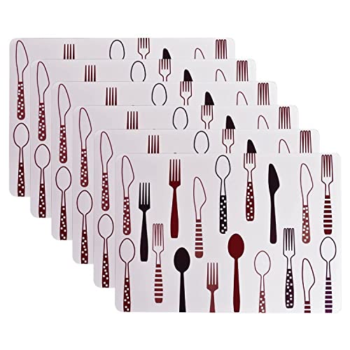 Image of 6 Pieces PVC Table Mats Set - Non-Slip, Heat Resistant and Washable Hot Insulation Pad - Modern Waterproof Placemats for Dining Table, Kitchen, Restaurant, Hotel (6-Piece, Brown Colour)