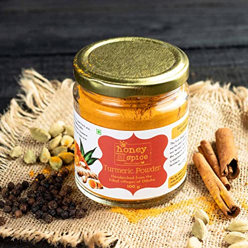Image of Honey and Spice High Curcumin Turmeric (100g) | Glass Jar Packaging | Haldi Powder | Ideal for Eating, Drinking, Cooking | Natural and Fresh