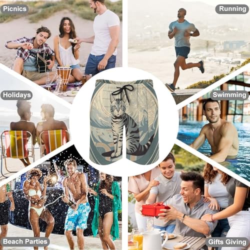 Gray Tabby Cat Mens Swim Trunks Quick Dry Swim Shorts with Mesh Lining Funny Board Shorts Bathing Suits 6