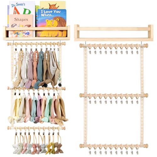 Image of POVETIRE Baby Headband Holder, Hair Bows and Accessories Storage Organizer, Wall Hanging Decor for Nursery Toddler Girls Room (Beige-5)