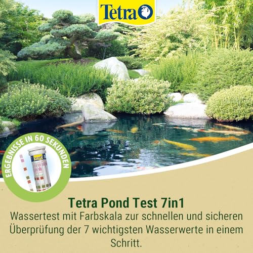 Tetra Pond Test 7in1 - Wassertest für den Teich, schnelle und einfache Überprüfung der Wasserqualität im Gartenteich, 1 Dose (25 Teststreifen)
