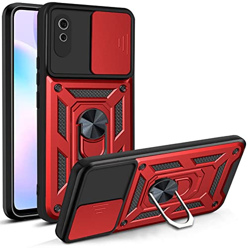 Funda para Redmi 9A roja con protector de cámara y anillo magnético