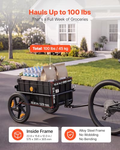 Image of VEVOR Bike Cargo Trailer, 88 /100 /160 lbs Load Capacity, Heavy-Duty Bicycle Wagon Cart, Foldable Compact Storage with Universal Hitch