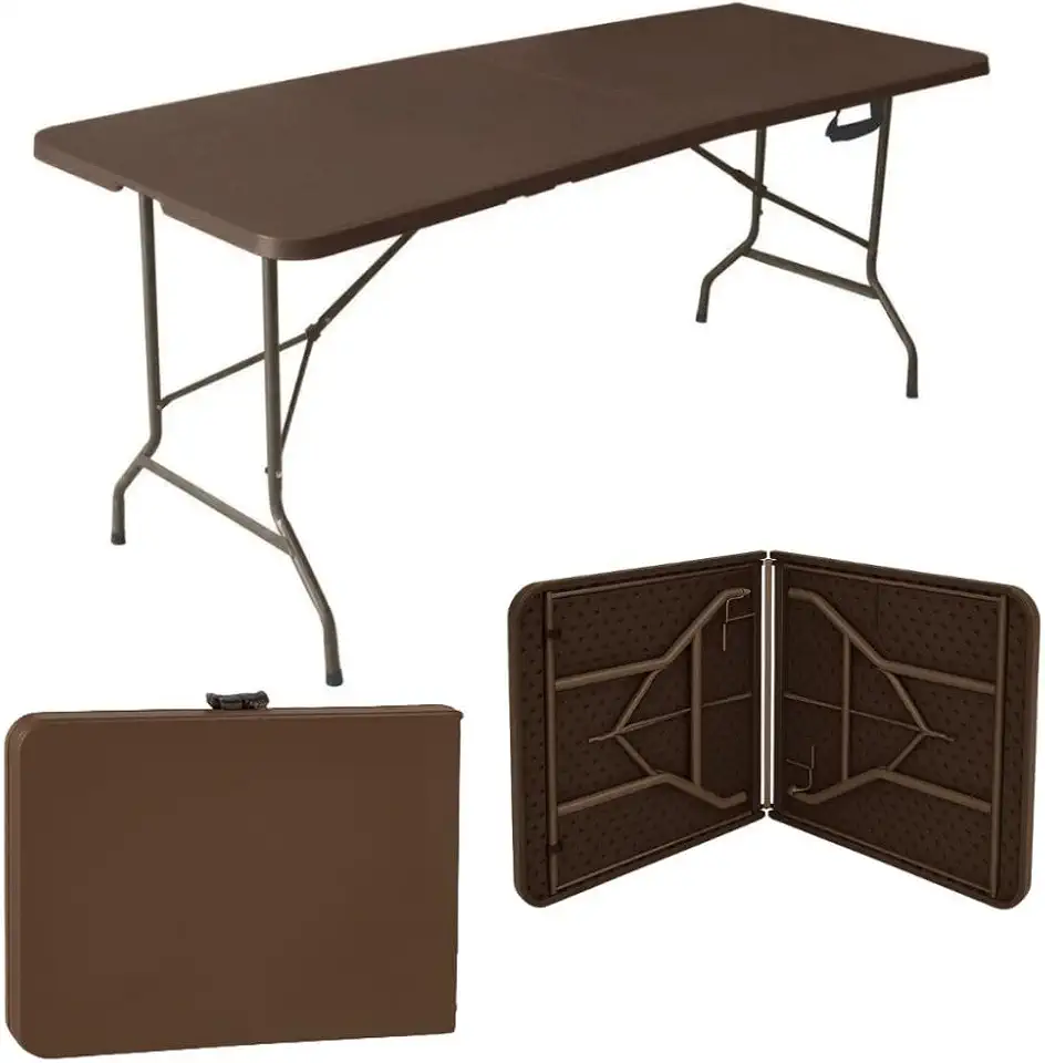 Mesa Dobrável Portátil com Alça | Maleta Prática 1.80m | Ideal para Camping, Pesca e Jardim (Marrom)