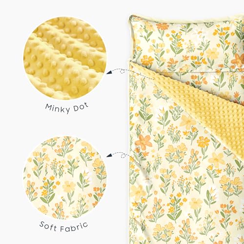 Image of Wake In Cloud - Toddler Nap Mat with Pillow and Minky Fleece Blanket, for Kids Girls Ages 3 Plus in Daycare Preschool Kindergarten, Roll Up Sleeping Bag, Floral Flowers