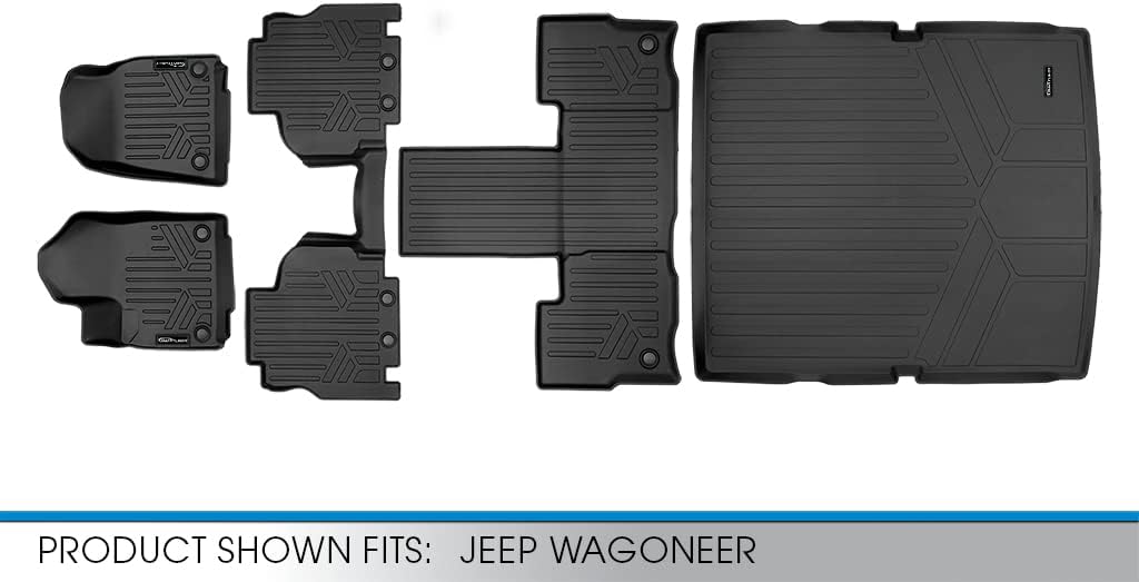 SMARTLINER All Weather Custom Fit 3 Row & Cargo Liner Behind The 2nd Row Floor Mat Liner Set Compatible with 2022-2025 Jeep Wagoneer (7 Passenger Model)