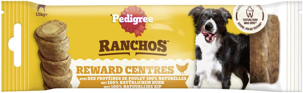PEDIGREE RANCHOS Hundesnacks Gefüllte Kaurollen Maxi für Hunde, 15x80g