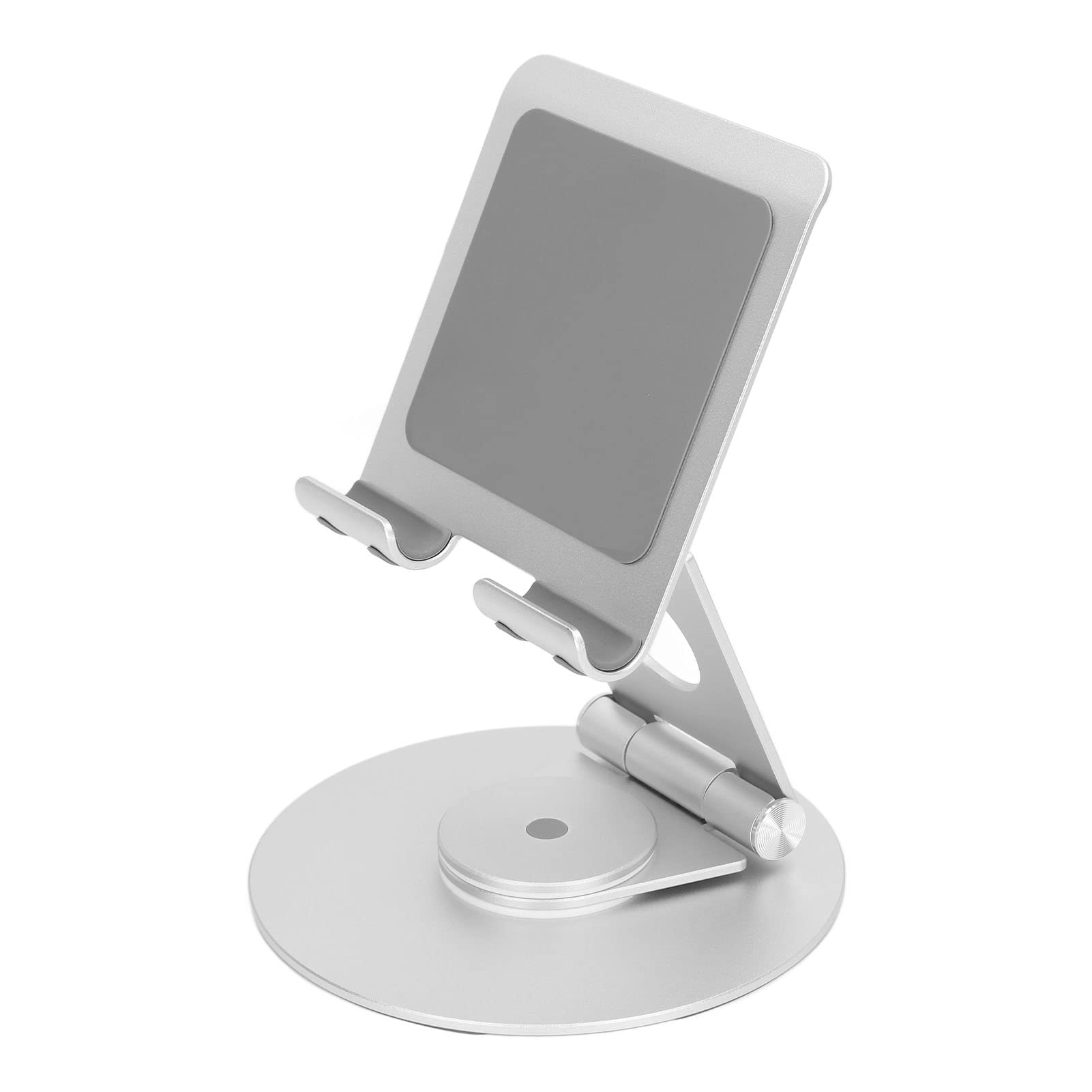 Supporto pieghevole per telefono con rotazione a 360 gradi, supporto da scrivania in alluminio ad altezza regolabile, base stabile per laptop fino a 17,3 pollici e smartphone (Argento)