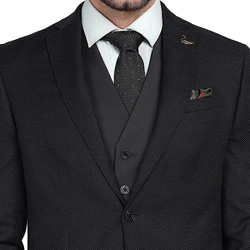 Image of Blackberrys Men Wool-Blend Textured Slim Fit Navy Suit