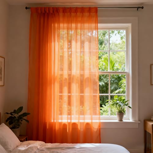 HOCEDO Rideaux Salon Moderne 90 x 130 cm Léger et Respirant Rideau Voilage Fenetre pour Les Chambres et Les Salons, Orange
