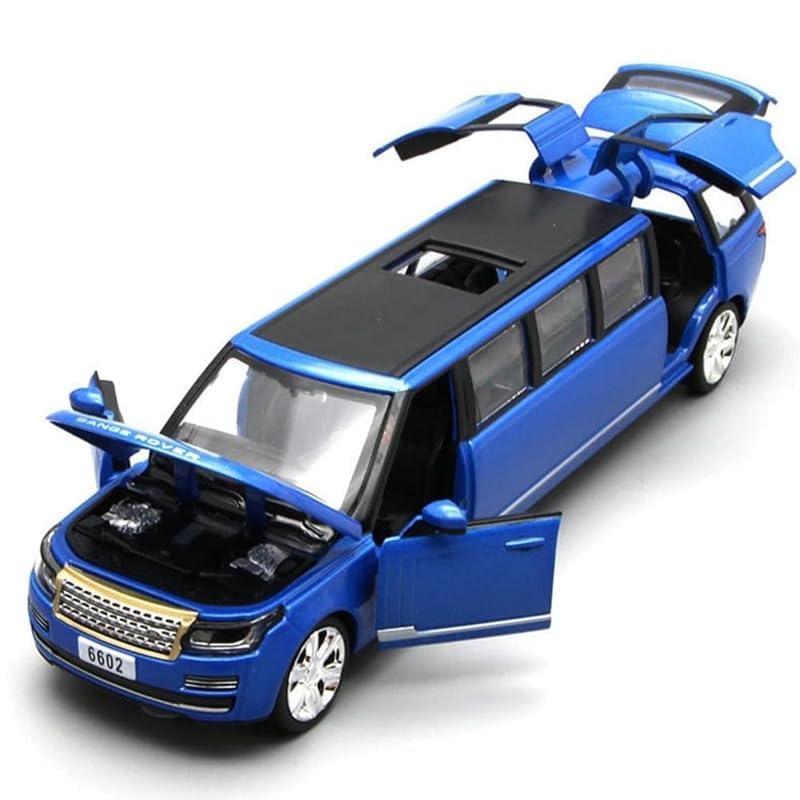 Image of New 1:32 Long Rang Rover Diecast Alloy Metal Pull Back Car with Openable Doors Music Sound and Light Vehicle Toy Car for Kids Boys (Blue)