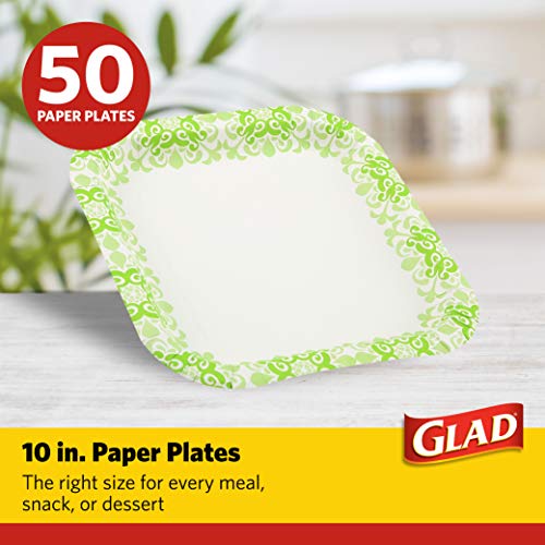 Glad Square Disposable Paper Plates, Green Victorian, 10 Inch, 50 Count - image 2
