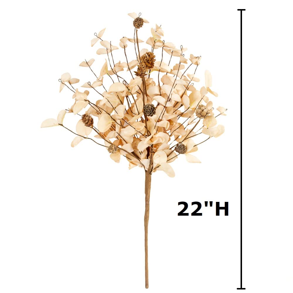 Factory Direct Craft Artificial Toasted Cream Eucalyptus and Pine Cones Bush for Summer Arrangements and Fall Decorating
