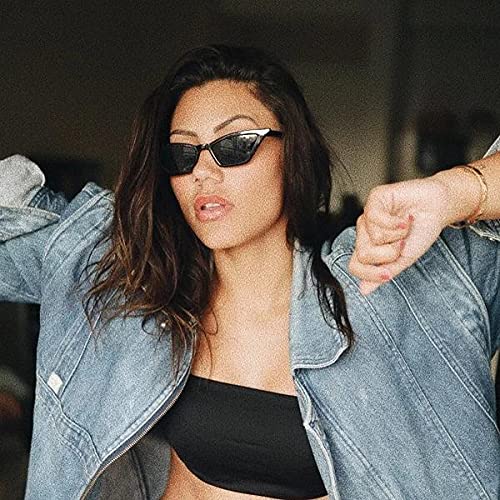 Image of W&Y YING Small Cat Eye Sunglasses for Men and Women Skinny Retro Frame Y2K Shades Trendy Fun Fashion Glasses