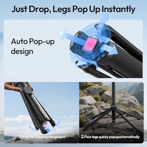 Image of ULANZI Magnetic Phone Tripod, MT85 Auto Open Tripod with Enhanced 4-Leg, 60'' Selfie Stick Extendable Phone Stand, for Content Creation /Vlog, Compatible with iPhone 17 /16 /15 /14 /13 /12 (Black) | N52 Magnetic, Aluminum, Enhanced 4-Leg, Extendable Phone Stand for Magsafe w Remote for Travel Vlog Content Creator Essential