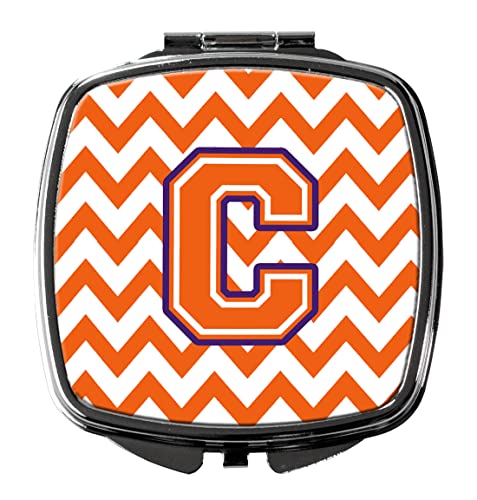 Caroline's Treasures CJ1062-CSCM Letter C Chevron Orange and Regalia Compact Mirror Decorative Travel Makeup Mirror for Women Girls Gifts Pocket Makeup Mirror Folding Handheld