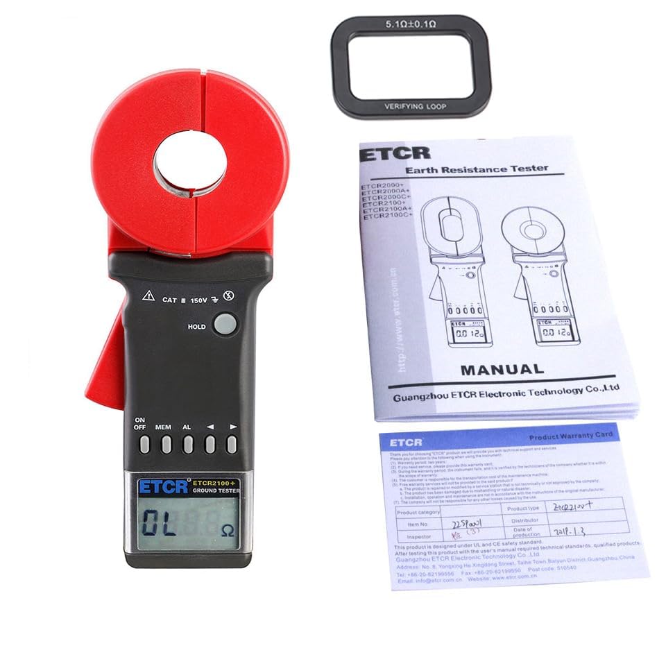 Clamp On Ground Earth Resistance Tester Meter Clamp Loop Gound Resistance Measurement with Resistance Range 0.01 to 1200Ω Resistance Resolution 0.001Ω