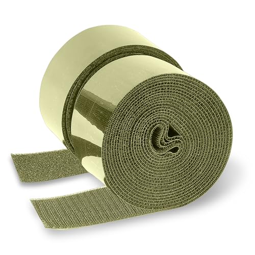 Image of 1.5 inch x 1 Yards Olive drab Wide Hook and Loop with Self Adhesive Tape Strong Sticky Back Roll Nylon Heavy Duty Strips Excellent Grip Fabric Softener for Home Office School Car Craft Organizer
