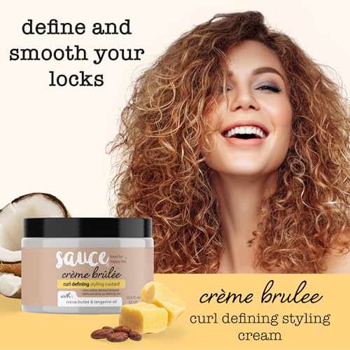 Image of SAUCE BEAUTY Creme Brulee Curl Custard (10.5 Fl Oz) Frizz Control, Detangler & Curl Defining Cream with Cocoa Butter, Coconut Oil & Tangerine Oil, Hair Styling Cream for Wavy & Coily Hair