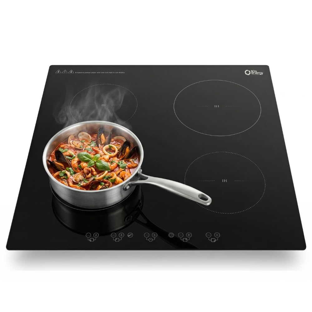 Fogão Cooktop Indução 4 Bocas de Embutir 7200W Turbo Touch Preto Sou Energy