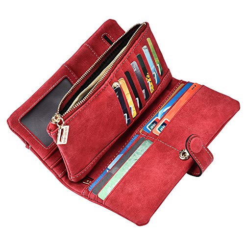 Image of Bird&Fish Women Vegan Leather Wallet Bifold Clutch Large Capacity Card Organizer Buckle Long Purse for Girls Candy Color