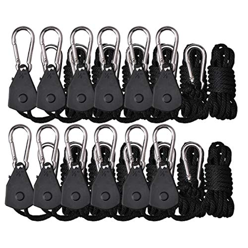 TopoGrow 12PCS/6 Pairs Adjustable Rope Hanger Ratchet Grow Light Hangers 1/8 150lb Reinforced Internal Gears Ratchets Loose-Proof Design for Grow Lights