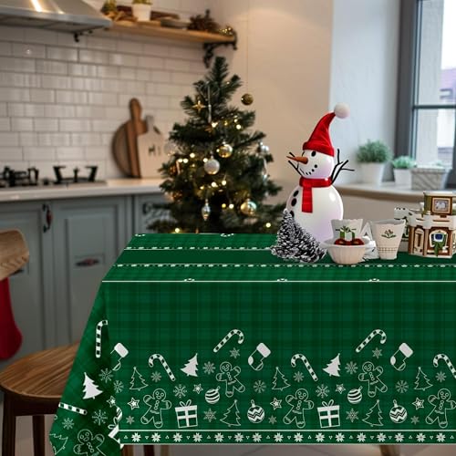 Image of Childom 2 Pack Christmas Tablecloth Disposable,Christmas Decorations,54 x 108 Inch,Plastic Tablecloths for Rectangle Tables,Green Themed Checkered Table Covers for Xmas,Indoor,Outdoor,Birthday,Parties