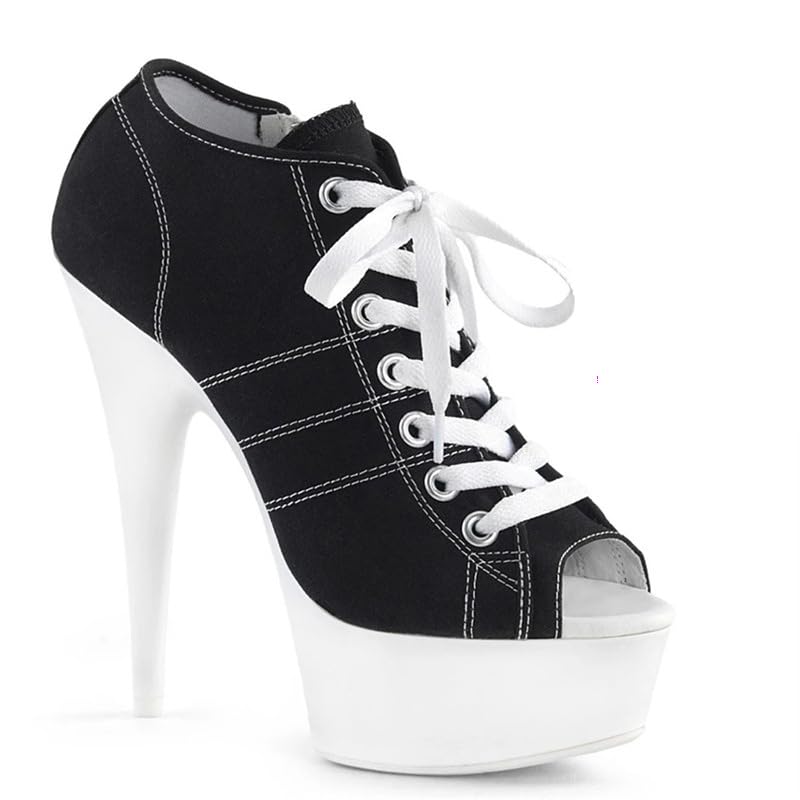 denova's Women's Canvas 6in Very High Heel Lace Up Platform Pole Dance Ankle Boot with Zipper: 5 Black