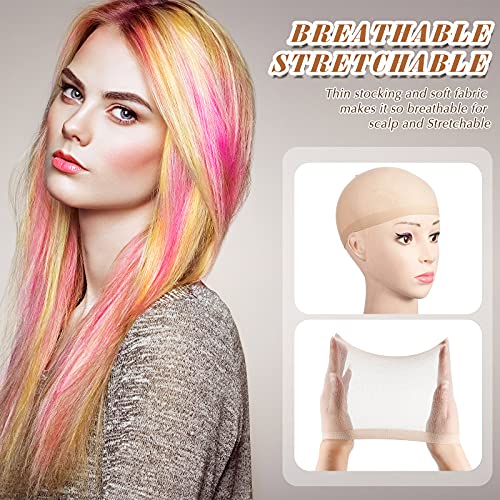100 Pieces Wig Cap Elastic Medium Nylon Stocking Caps Stretchy Stocking Wig Caps Secure Your Hair, Lightweight, Breathable (Beige) #TOP5
