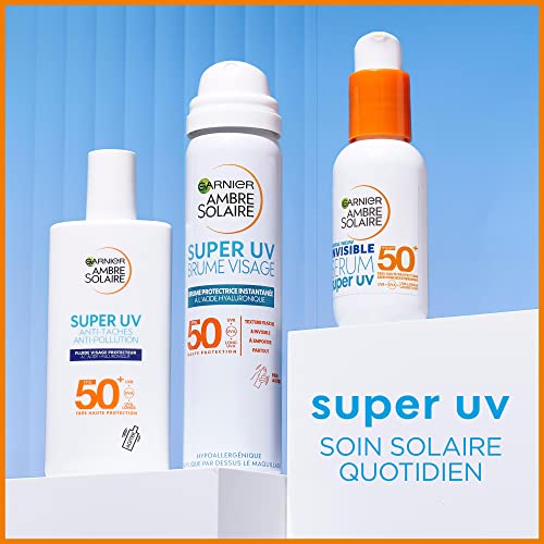 Garnier Ambre Solaire Super UV - Sérum Solaire Visage Invisible - Très Haute Protection SPF50+ - Pour Tous Types de Peaux - 30 ml