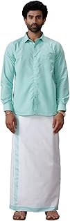 ramraj cotton Ramraj Men Cotton Blend Full Sleeve Solid Shirt With Matching Border Dhoti-picture-36