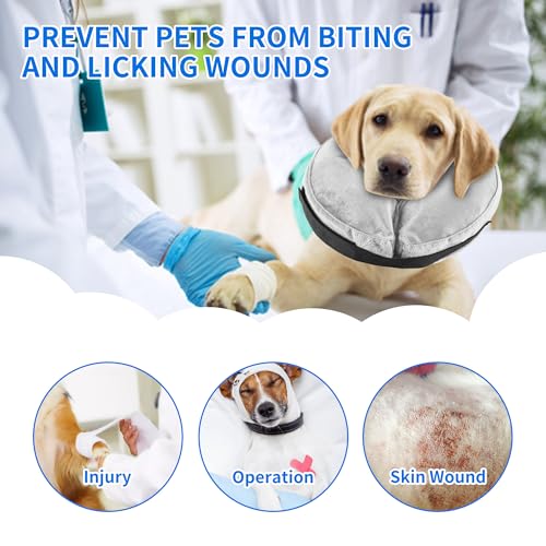 Aufblasbare Halskrause Hunde, Verstellbarer Schutzkragen nach Operationen, Weicher Anti-Leck-Kragen mit Atmungsaktivem Material, Sichtfreundliches Elizabethanisches Halsband für Hunde (Grau, L)