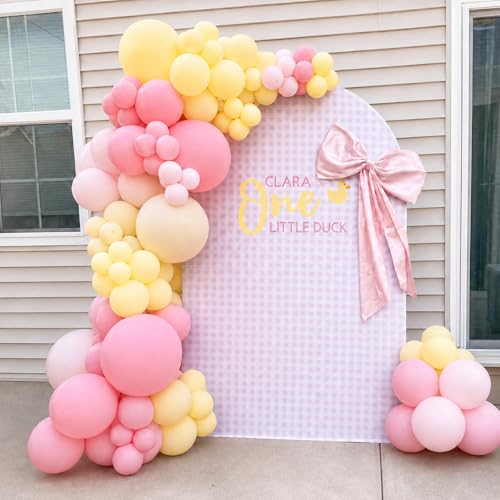 Image of Pink and Yellow Balloons, 12 Inch Blush Pastel Baby Pink Light Yellow and Ivory White Latex Balloons for Girls Women Birthday Bridal Baby Shower Wedding Anniversary Bee Bear Themed Party Decoration