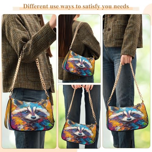 Shoulder Bags for Women Colorful Raccoon Tote HandBag Shoulder Bags purse with Chain Zipper Closure3