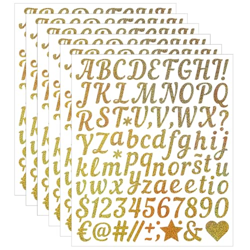 1 Inch Small Self Adhesive Vinyl Letter Number Symbol Stickers Kit 528 Pieces Alphabet Numbers Stickers for Mailbox Water Bottle Scrapbook Notebook - Gold