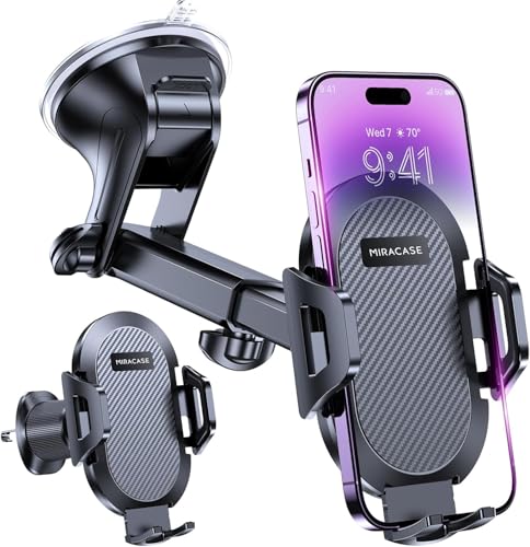 Miracase [4 en 1] 2025 Support Téléphone Voiture [Militaire Ventouse & 360° Rotation] Porte Telephone Voitureadapté Tableau Bord & Pare-Brise & Bouches &...
