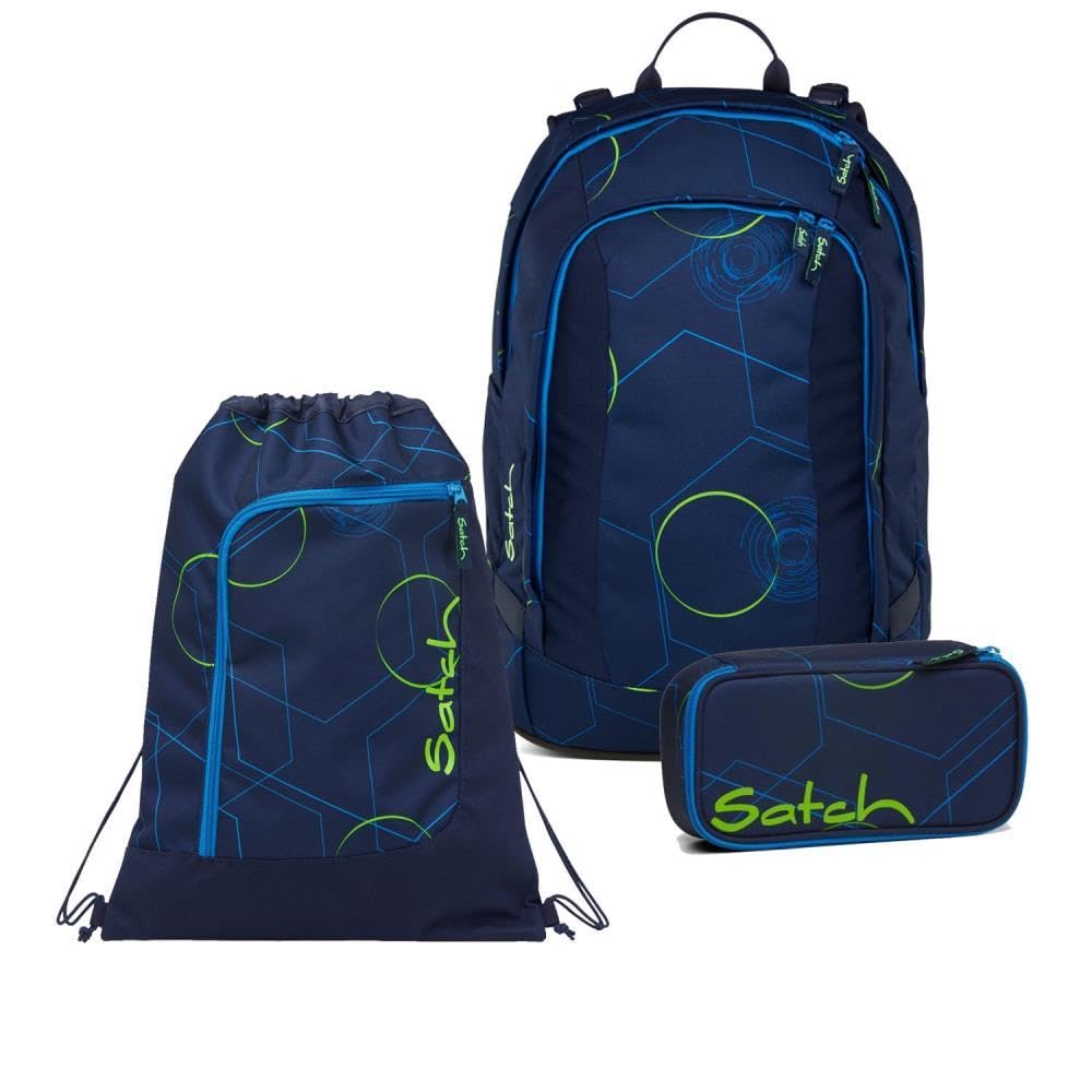 Satch Air Schulrucksack Set 3tlg. inkl. Schlamperbox und Sportbeutel (Blue Tech)